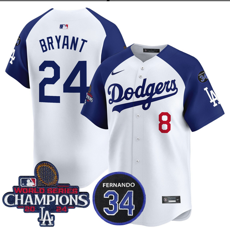 Men MLB Los Angeles Dodgers #24 Bryant white 2024 World Series Champions Patch Limited Jersey style 2->los angeles dodgers->MLB Jersey